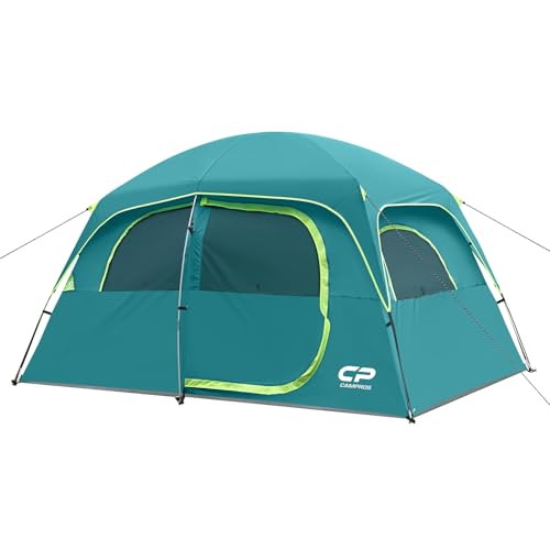 CAMPROS CP Tent-6-Person-Camping-Tents, Waterproof Windproof Family Tent with Top Rainfly, 4 Large Mesh Windows, Double Layer, Easy Set Up, Portable with Carry Bag (Tea Blue) - Image 1