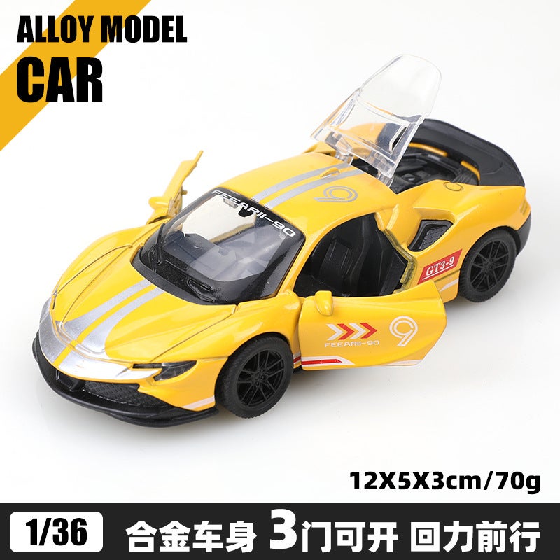 Bulk 1:36 Alloy Model Cars, Kids Pull Back Toy Vehicles, Boys Race Car Decor Gift[Bubble Bag] French SF90 racing edition yellow [Bubble Bag] French SF90 racing edition yellow