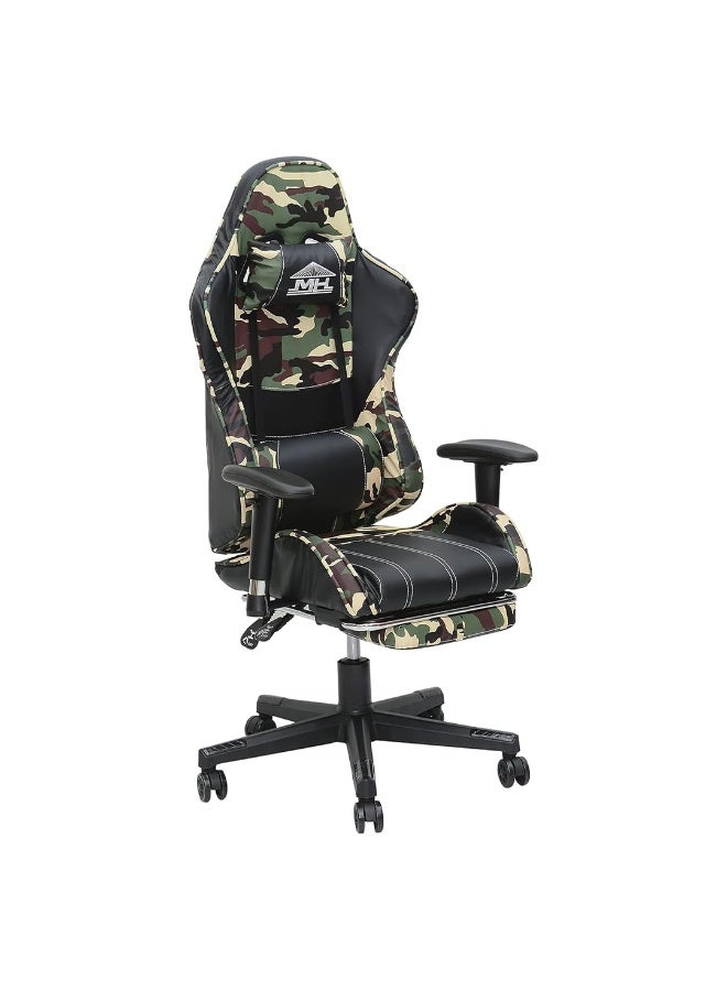 Multi Home Furniture Army & Black Gaming Chair | Ergonomic Chair High Recliner Chair with Adjustable Headrest & Footrest | Gaming Chair with Lumbar Support & Back Support | PU Leather Swivel Chair