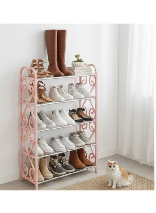 خزانة أحذية من 5 طبقات مع إطار - منظم رفوف أحذية من أنابيب فولاذية متينة 70 × 58 × 19 سم، رف تخزين رفيع للمدخل، الردهة، غرفة المعيشة، والخزانة - (وردي) - Image 5