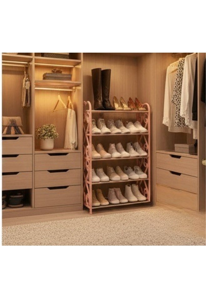 خزانة أحذية من 5 طبقات مع إطار - منظم رفوف أحذية من أنابيب فولاذية متينة 70 × 58 × 19 سم، رف تخزين رفيع للمدخل، الردهة، غرفة المعيشة، والخزانة - (وردي) - Image 4