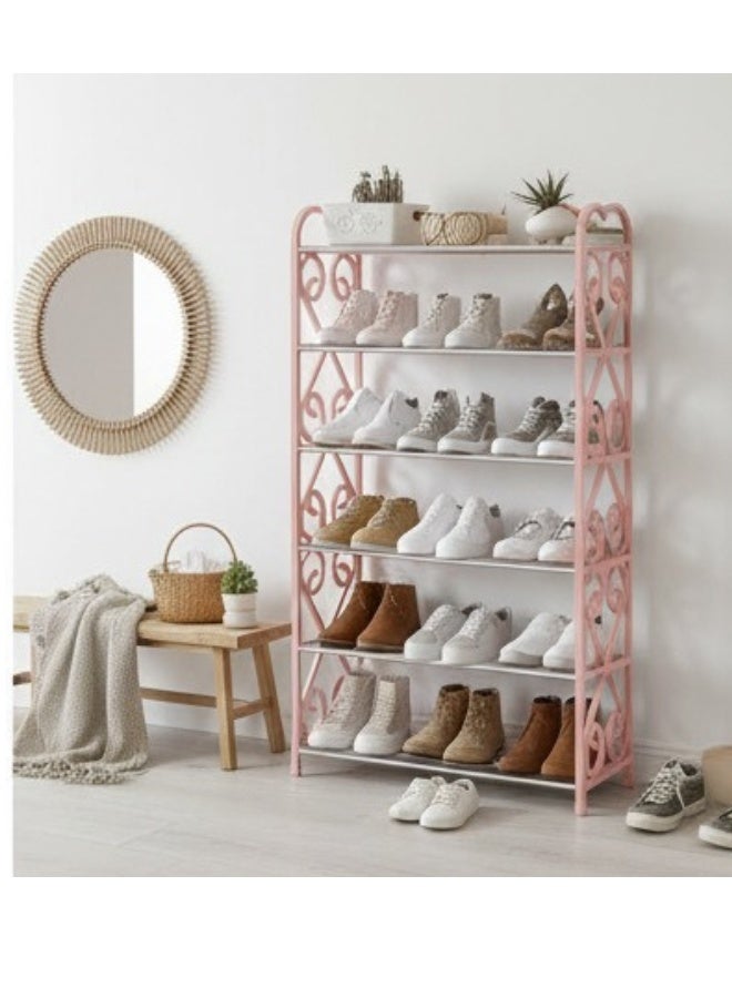 خزانة أحذية من 5 طبقات مع إطار - منظم رفوف أحذية من أنابيب فولاذية متينة 70 × 58 × 19 سم، رف تخزين رفيع للمدخل، الردهة، غرفة المعيشة، والخزانة - (وردي) - Image 3