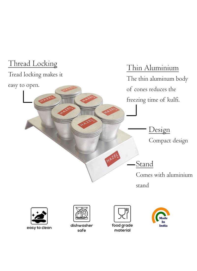 Hazel - HAZEL Kulfi Moulds Set Aluminium - Traditional Ice Cream Medium Mould Set of 6 with Stand - Reusable Popsicle Maker - Image 1