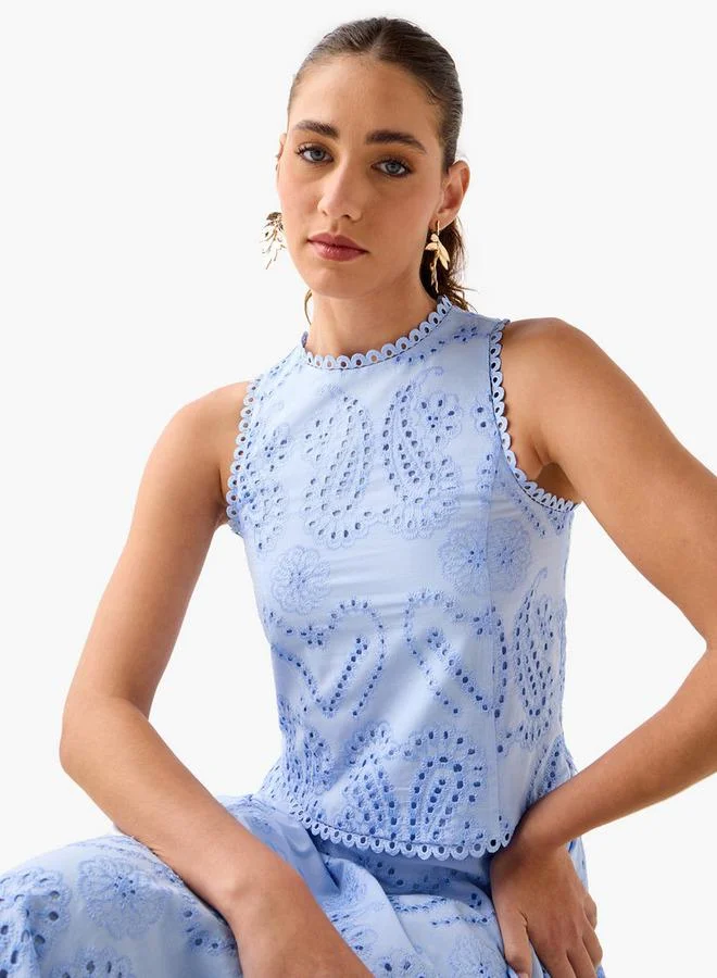2Xtremz 2Xtremz Schiffli Embroidered Sleeveless Top