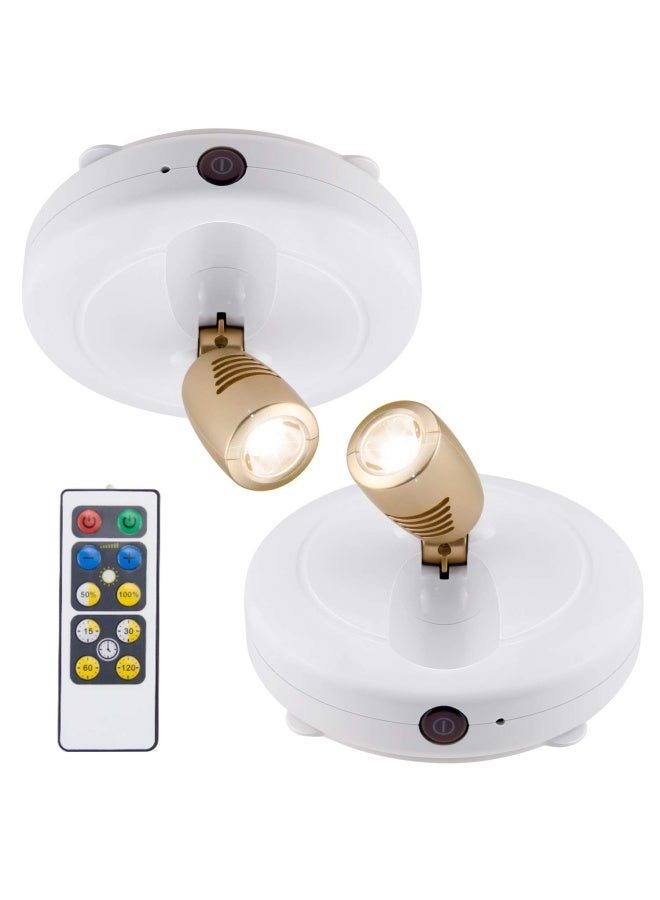 Biglight  Wireless Spotlight Battery Operated Accent Lights LED Puck Light Dimmable Uplight with Remote Stick on Anywhere for Lighting up Painting Picture Artwork Closet Showcase Warm White 2 Pack - Image 1