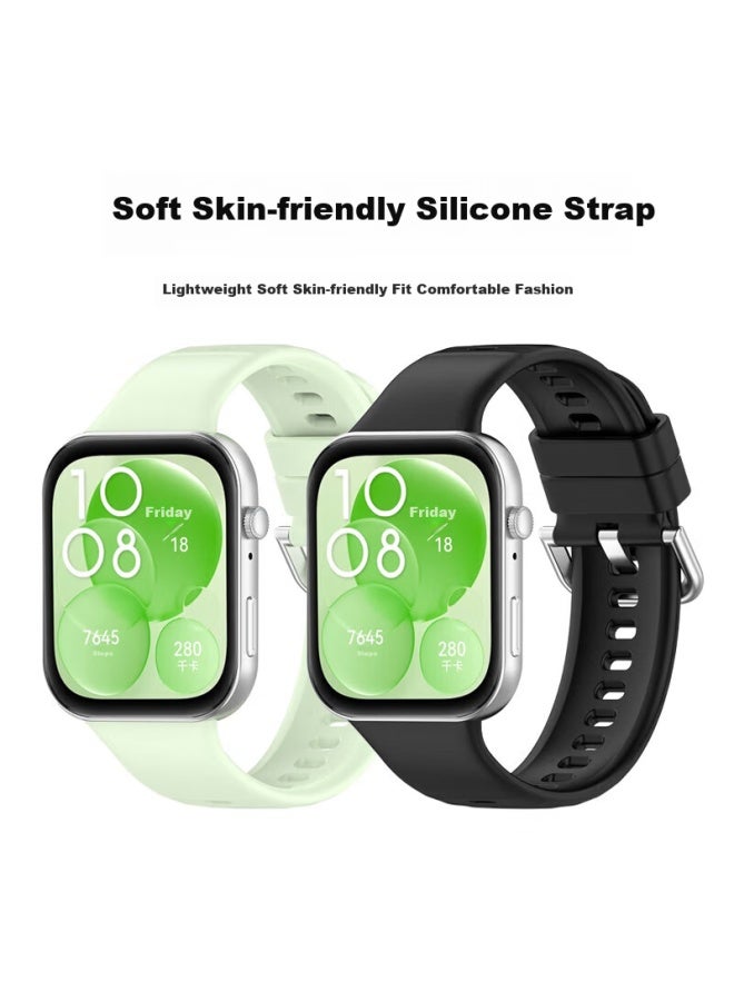 Smorss Liquid Silicone Strap For Huawei Watch Fit3, Sporty Breathable Wristband For Men And Women, Original Soft And Comfortable Black Watch Band - Image 2