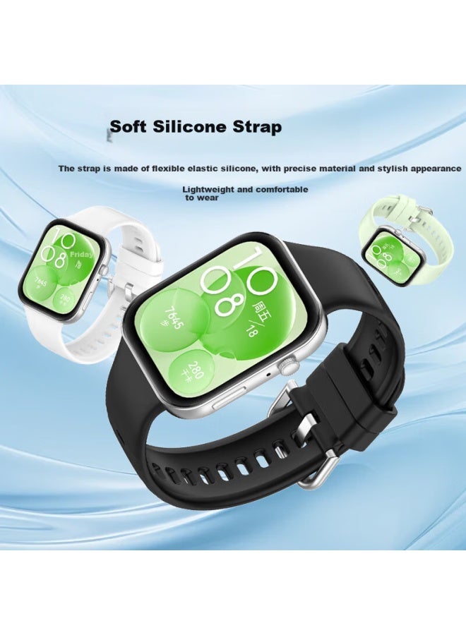 Smorss Liquid Silicone Strap For Huawei Watch Fit3, Sporty Breathable Wristband For Men And Women, Original Soft And Comfortable Black Watch Band - Image 3