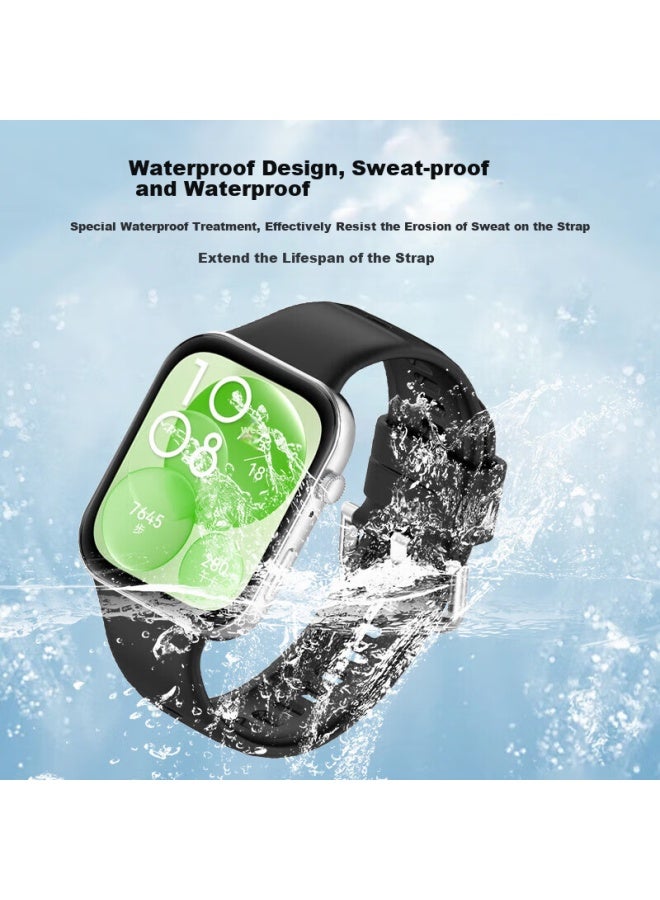 Smorss Liquid Silicone Strap For Huawei Watch Fit3, Sporty Breathable Wristband For Men And Women, Original Soft And Comfortable Black Watch Band - Image 4