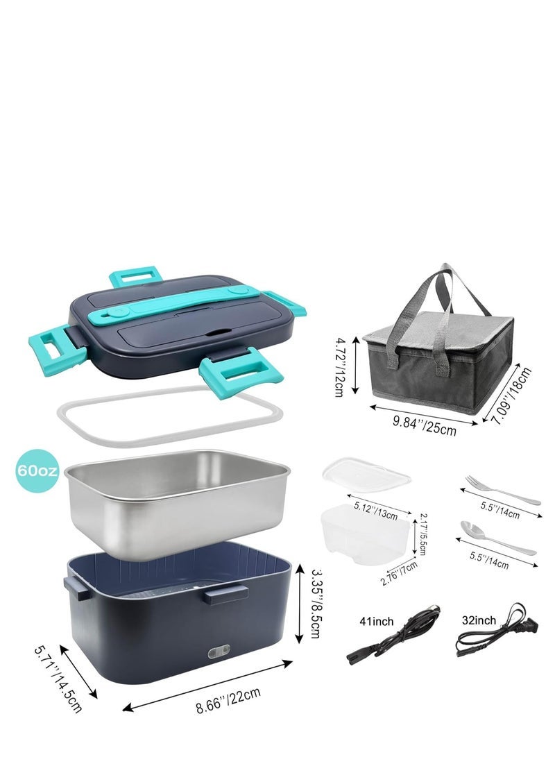 AMINAC Electric Lunch Box 75W Food Heater for Adults, 12V/24V/110V 1.8L Portable Stainless Steel Heated Lunchbox Food Warmer for Car, Truck, Work, Travel with SS Fork & Spoon and Insulated Carry Bag - Image 2