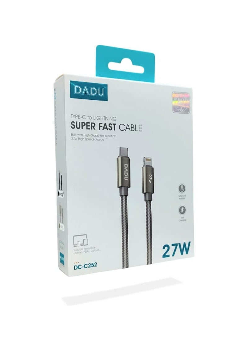 JMD DADU Braided USB-C to Lightning Cable for iPhone, Fast Charging 27W – Pack of 1, Durable Nylon, Apple MFi Certified, 1.2m - Image 1