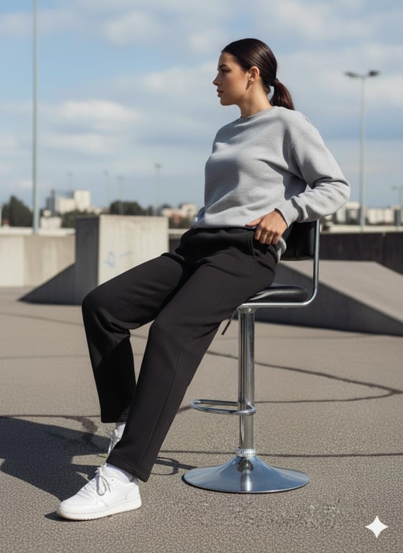 Mack Jonney Women’s Solid Fleece Track Pants | Warm & Durable Casual Lowers | Trendy Lowers-M5316 Black - Image 5
