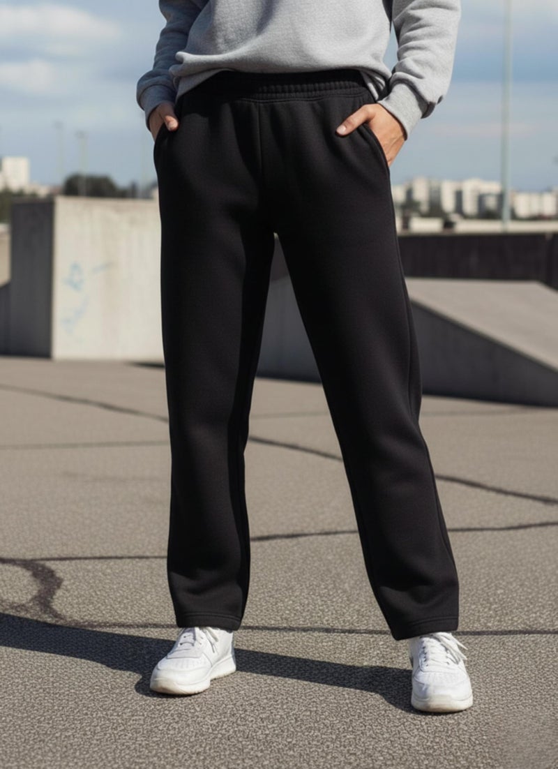 Mack Jonney Women’s Solid Fleece Track Pants | Warm & Durable Casual Lowers | Trendy Lowers-M5316 Black - Image 2