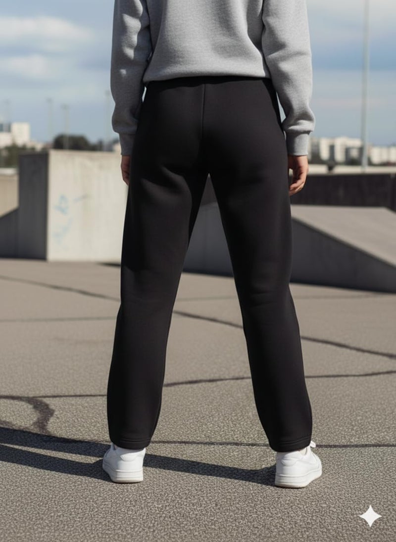 Mack Jonney Women’s Solid Fleece Track Pants | Warm & Durable Casual Lowers | Trendy Lowers-M5316 Black - Image 4