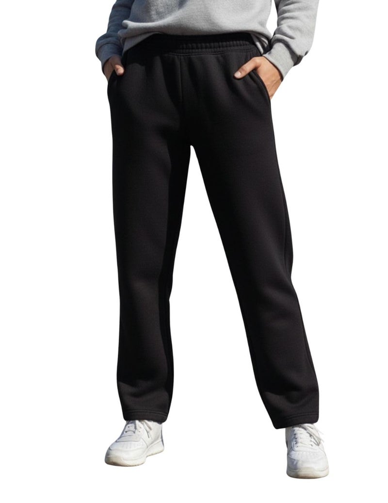 Mack Jonney Women’s Solid Fleece Track Pants | Warm & Durable Casual Lowers | Trendy Lowers-M5316 Black - Image 1