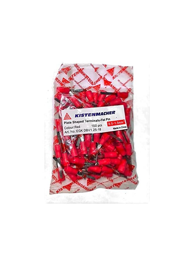 KISTENMACHER Kistenmacher Pre-Insulated Flat Pin Type Ferrules (100 Pcs) (1.25-18 RED)  - Image 2