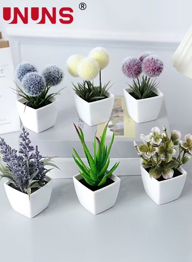 UNUNS Fake Plants Potted,6pcs Artificial Mini Bonsai Plant Set,Ball,Aloe Vera,Begonia Small Potted Plant,Faux Plants,Mini Potted Plants,Faux Greenery for Home Office Party Indoor Window Decor,8x12cm - Image 3