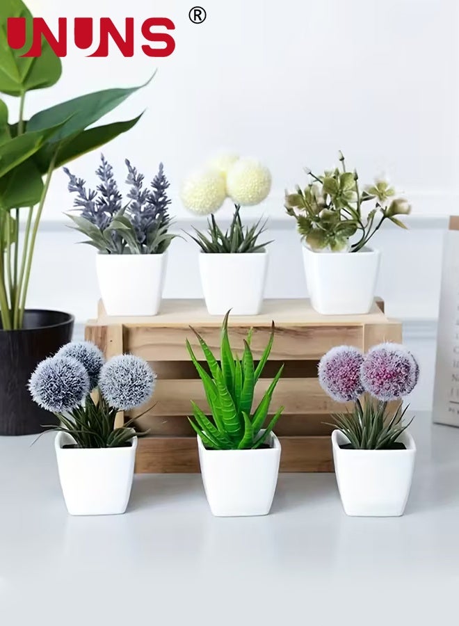 UNUNS Fake Plants Potted,6pcs Artificial Mini Bonsai Plant Set,Ball,Aloe Vera,Begonia Small Potted Plant,Faux Plants,Mini Potted Plants,Faux Greenery for Home Office Party Indoor Window Decor,8x12cm - Image 1