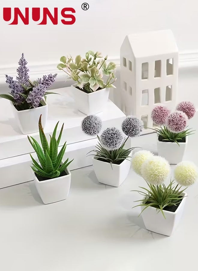 UNUNS Fake Plants Potted,6pcs Artificial Mini Bonsai Plant Set,Ball,Aloe Vera,Begonia Small Potted Plant,Faux Plants,Mini Potted Plants,Faux Greenery for Home Office Party Indoor Window Decor,8x12cm - Image 2