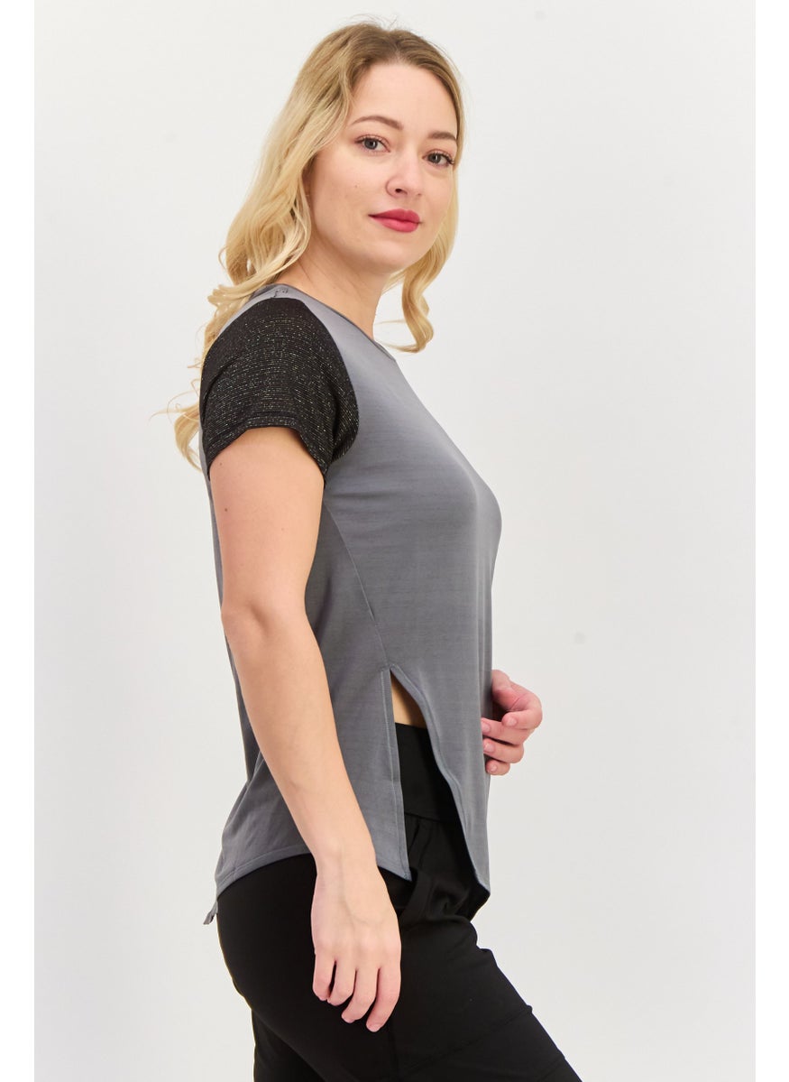 PUMA Women Regular Fit Short Sleeve Running Top, Grey  - Image 2
