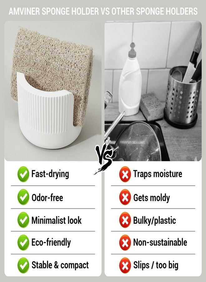 Amviner Diatomite Sponge Holder for Kitchen Sink Counter- Quick Drying, Fast Water Absorbent Stone Tray, 1 Slot Dish Sponge Rack, Kitchen Organizer, White - Image 4
