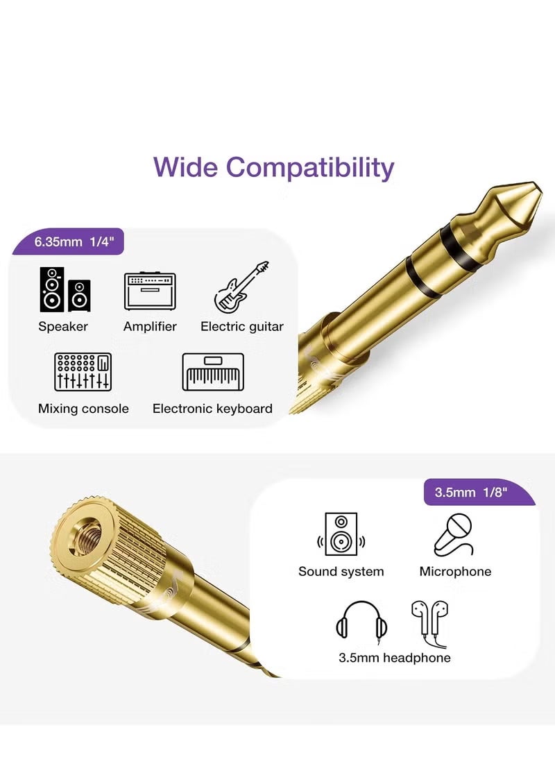 المنسوجات عبوة من 2 محول صوت ستيريو، محول مقبس صوت ستيريو من 6.35 مم (1/4 بوصة) ذكر إلى 3.5 مم (1/8 بوصة) أنثى لكابل Aux ومكبر صوت الجيتار وسماعات الرأس - Image 2
