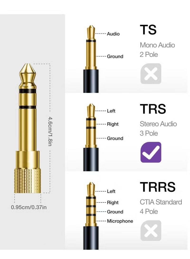 المنسوجات عبوة من 2 محول صوت ستيريو، محول مقبس صوت ستيريو من 6.35 مم (1/4 بوصة) ذكر إلى 3.5 مم (1/8 بوصة) أنثى لكابل Aux ومكبر صوت الجيتار وسماعات الرأس - Image 3