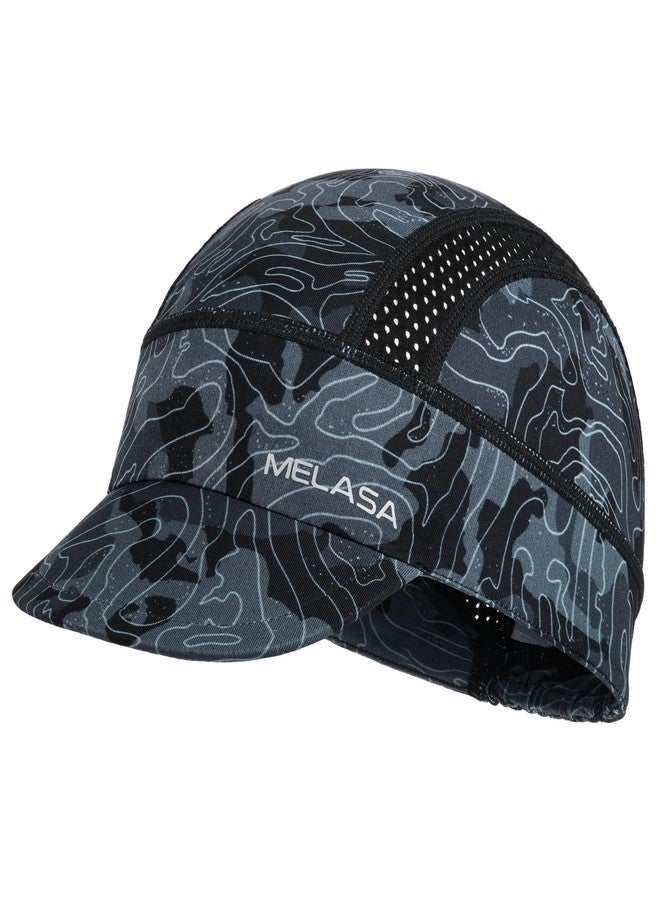 MELASA Cycling Cap, Cooling Skull Cap Helmet Liner with Sun Visor, Sun Protection Running Beanie Bike Cap for Men Women Under Helmet(Map Orbit Black) - Image 1