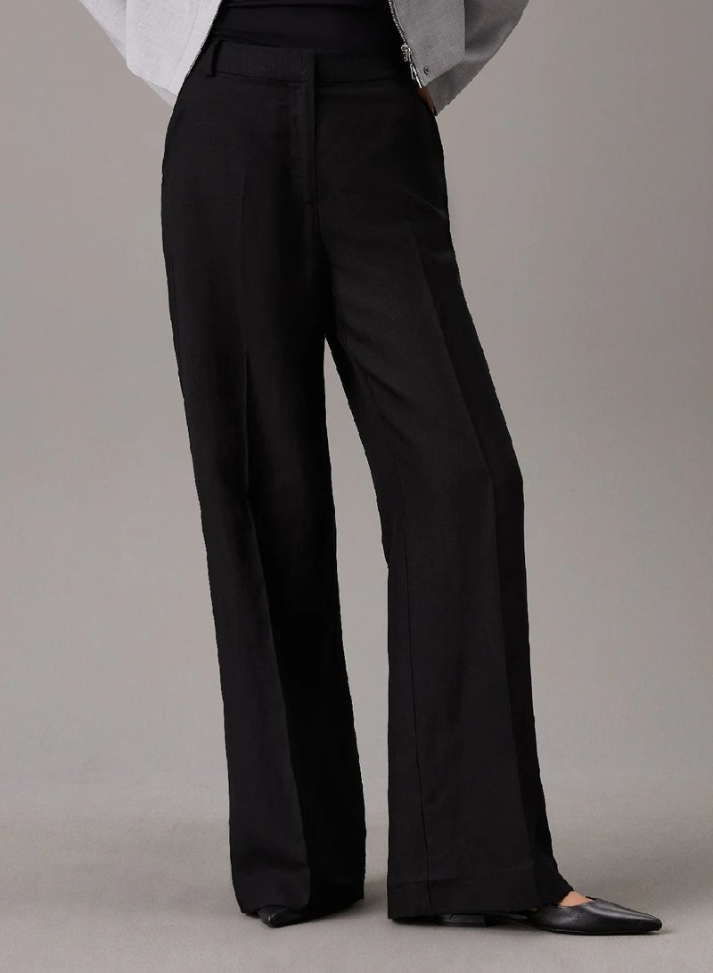 CALVIN KLEIN Wide Leg Linen Blend Trousers - Image 1