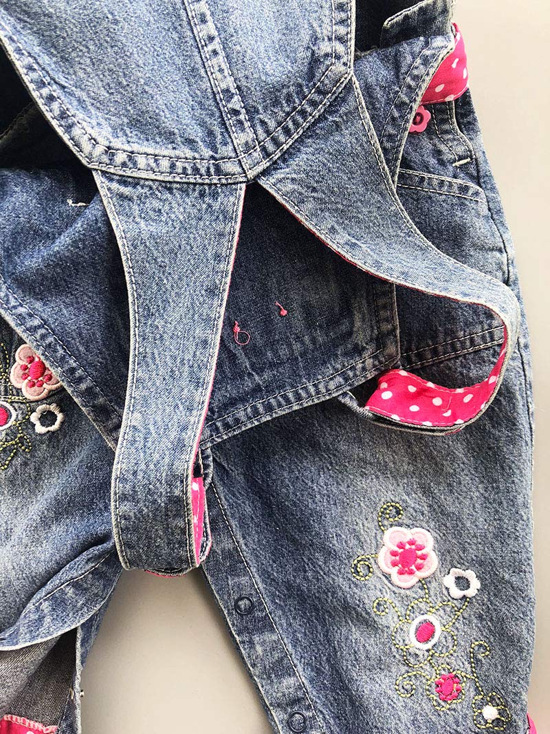 Peacolate 3months-3Years Baby Girls Denim Overalls Embroidery Bib Pants Jeans Jumpsuit(6-9Month,Rose Red) - Image 4
