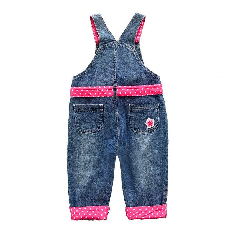 Peacolate 3months-3Years Baby Girls Denim Overalls Embroidery Bib Pants Jeans Jumpsuit(6-9Month,Rose Red) - Image 2