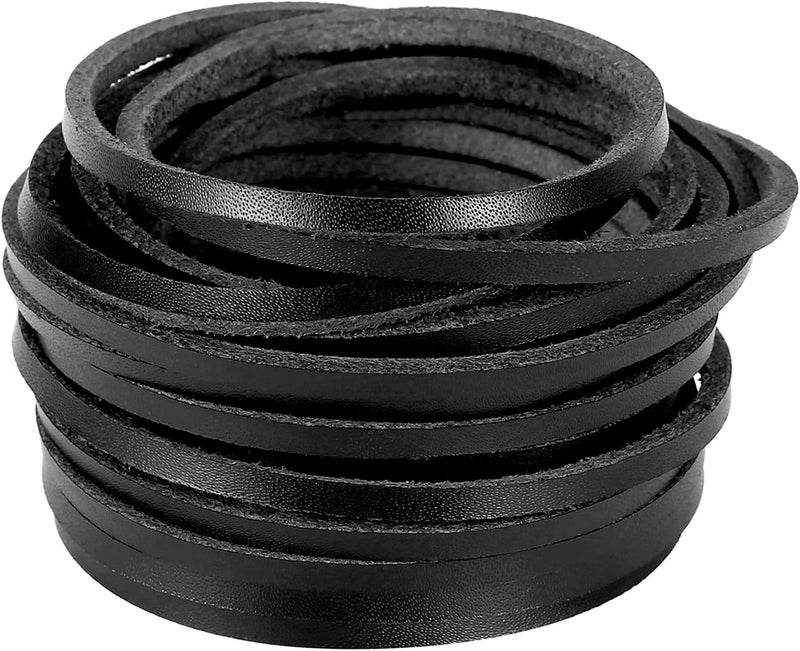 TeeLiy 3MM Flat Genuine Leather Cord, Strip Cord Braiding String Tan for Jewelry Making, Leather Shoe Lace, Arts & Crafts and Handicraft Purse (Black_3MM_5Yards) - Image 1