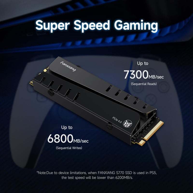 fanxiang S770 1TB NVMe M.2 SSD for PS5 - with Heatsink and DRAM, Up to 7300MB/s, PCIe 4.0, Suitable for Playstation 5 Memory Expansion, Game Enthusiasts, IT Professionals - Image 2