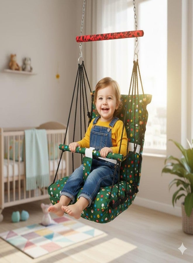 Cotton Baby Swing for Kids | Soft Fabric Baby Jhula | Indoor & Outdoor Hanging Swing for Infants and Toddlers (Green) - Image 5