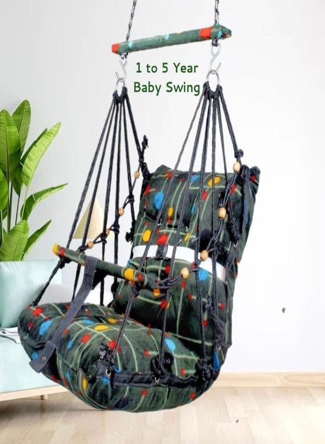 Cotton Baby Swing for Kids | Soft Fabric Baby Jhula | Indoor & Outdoor Hanging Swing for Infants and Toddlers (Green) - Image 4