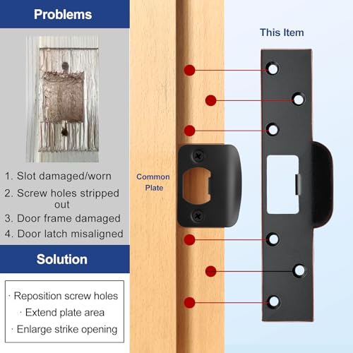 MOSECYOU Door Strike Plate 7" Oil Rubbed Bronze, Screw Holes Relocation for Repairing Damaged Worn Frame/Slot/Jamb, Large Hole to Fix Latch Sticking, Reinforcement Striker - Image 3