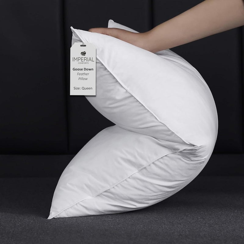 Imperial Comforts® Goose Down Feather Pillows for Sleeping Queen Size Bed Pillows,100% Original Egyptian Cotton 1000 TC (1, Queen) - Image 1