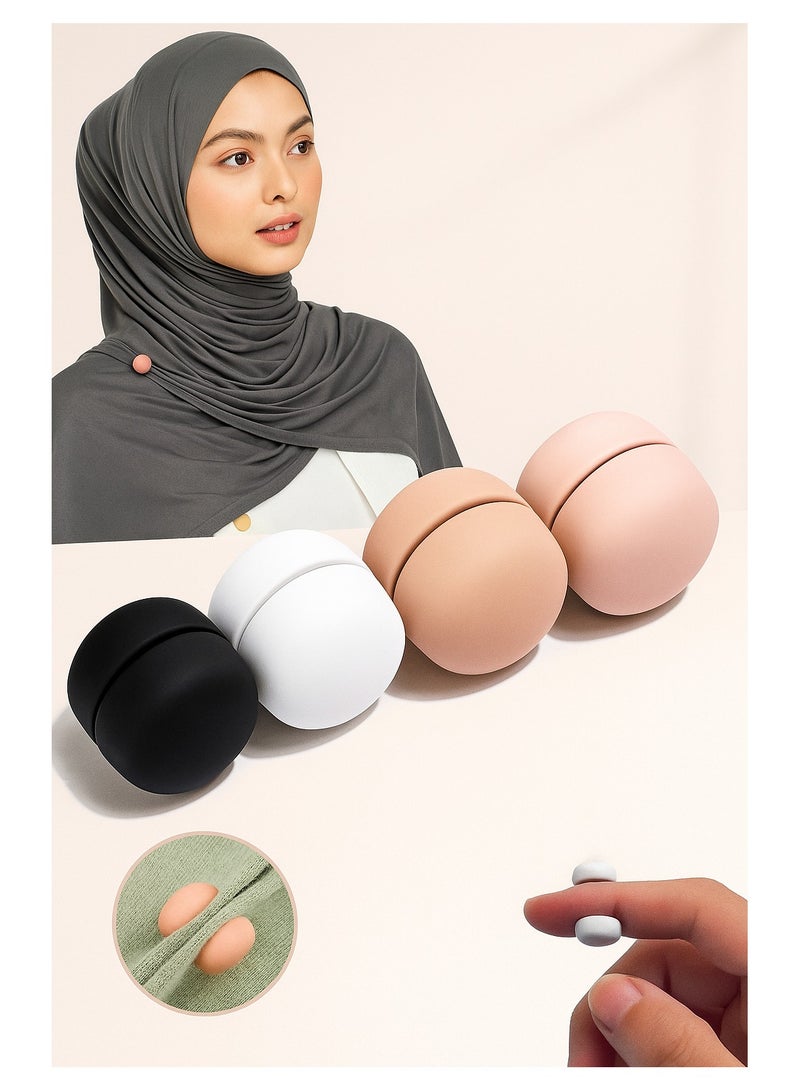 Sky Shine 4Pcs Magnetic Hijab Pins – No-Hole Round Scarf Clips | Strong Magnet Brooch Pins for Women’s Scarves, Shawls & Clothing