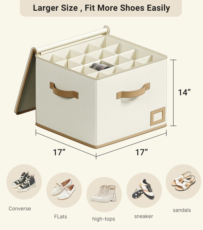 Vailando Shoe Organizer for Closet â€“ Square Shoe Storage Box with Adjustable Dividers, Foldable Shoe Organizer for Shoes & Boots, Beige, 2-Pack, Large - Image 5
