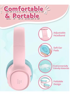 Tronsmart Tronsmart KH02 Bluetooth Headphones Kids Wireless 74/85/93 dBA Volume Limit, 45 Hours Battery Children's Headphones, Foldable Children's Headphones Over Ear with Microphone for School Tablet, (Pink)  - Image 2
