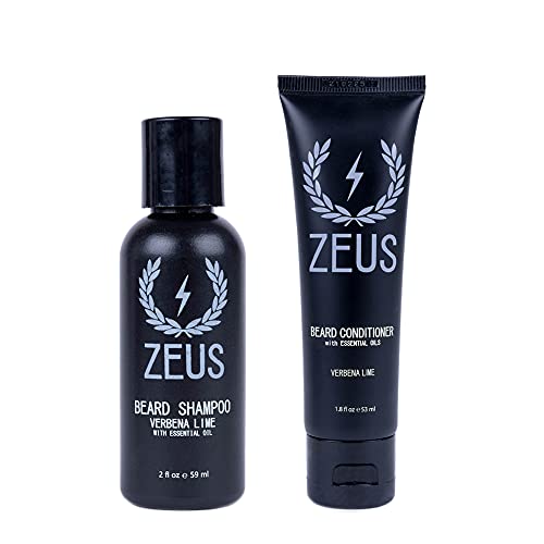 ZEUS Travel Beard Shampoo & Conditioner Combo for Men, Grooming Set with Green Tea & Essential Oils, Softens, Hydrates & Moisturizes Facial Hair (Made in USA) Verbena Lime - Image 1