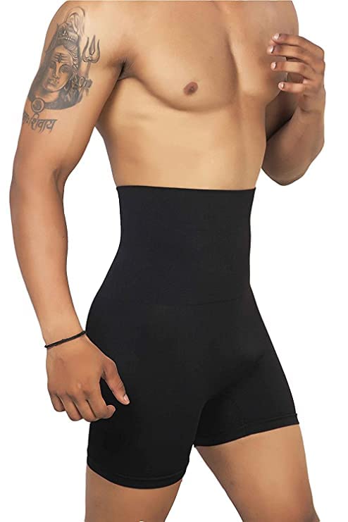 KROYWEN Mens Seamless Tummy Tucker Waist Cincher Thigh Slimming Body Shapewear Belly Girdle Boxer Briefs Black - Image 2
