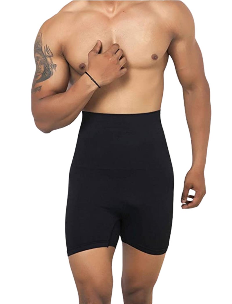 KROYWEN Mens Seamless Tummy Tucker Waist Cincher Thigh Slimming Body Shapewear Belly Girdle Boxer Briefs Black - Image 1