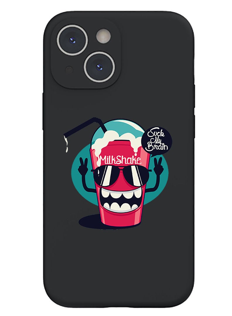 Theodor Protective Slim Fit Case Liquid Silicone Cover with Full Body Protection Anti-Scratch Shockproof Case For iPhone 13 Black  - cactus copy - Image 1