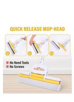 Zalcoon PVA Sponge Mop With Bucket, and 2 Super Absorbent PVA Sponge Refills, 2 Mop Slippers, Household Cleaning Tool for Kitchen, Tiles, Multi-Surface Hard Floors  - Image 3