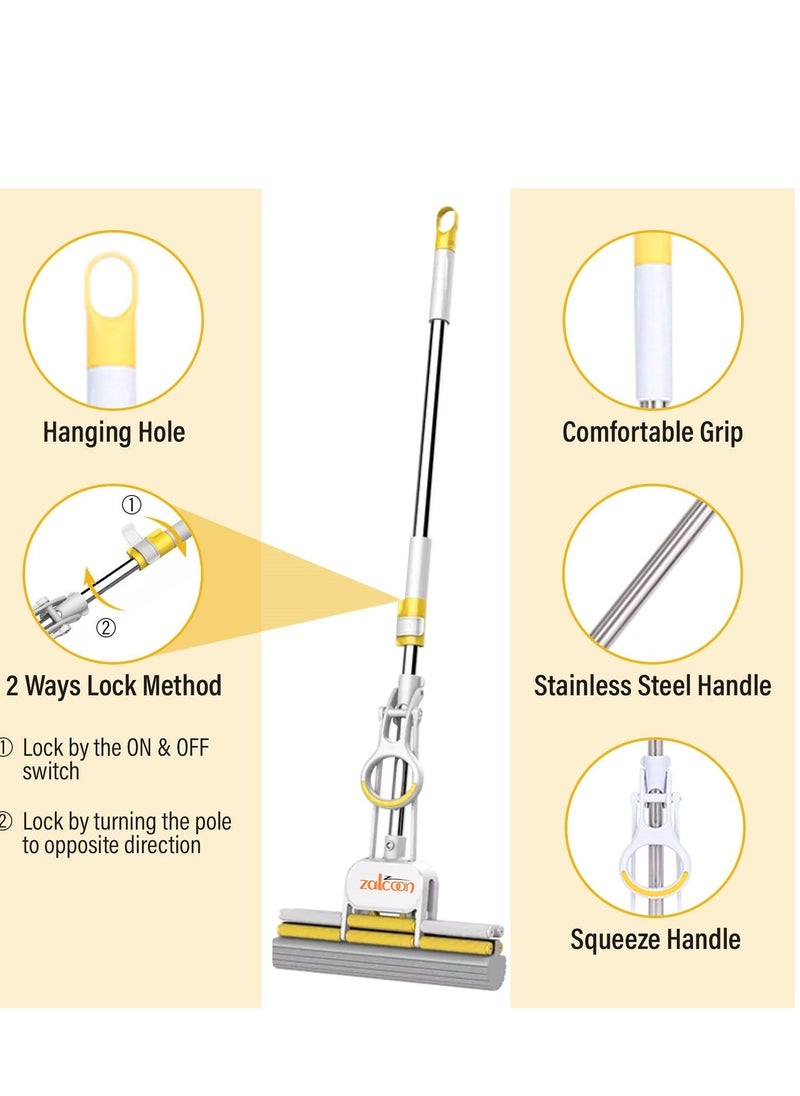 Zalcoon PVA Sponge Mop With Bucket, and 2 Super Absorbent PVA Sponge Refills, 2 Mop Slippers, Household Cleaning Tool for Kitchen, Tiles, Multi-Surface Hard Floors  - Image 5