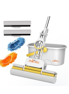 Zalcoon PVA Sponge Mop With Bucket, and 2 Super Absorbent PVA Sponge Refills, 2 Mop Slippers, Household Cleaning Tool for Kitchen, Tiles, Multi-Surface Hard Floors  - Image 1