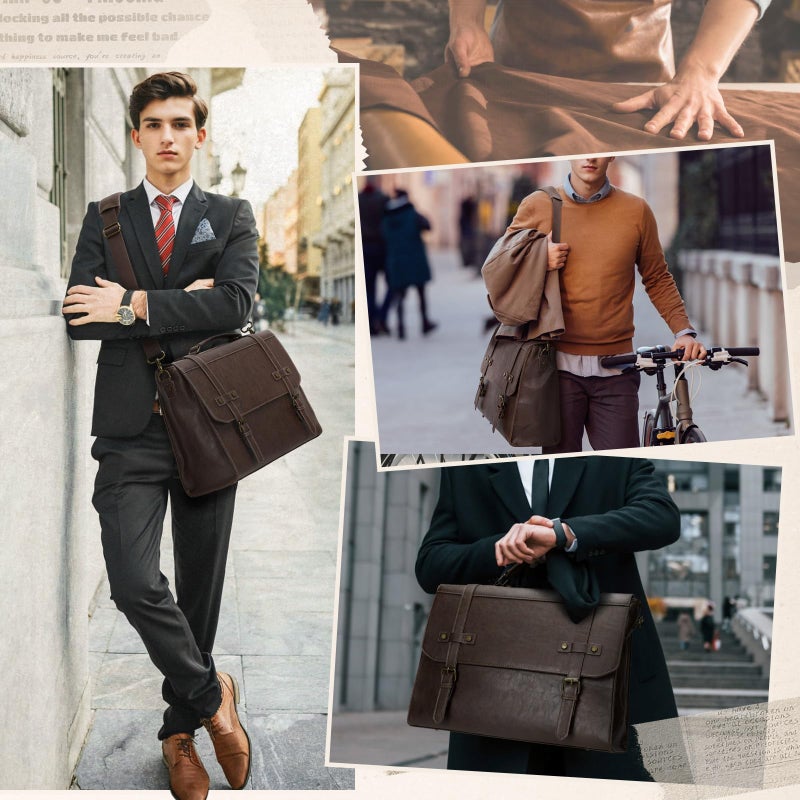 RAINSMORE Mens Messenger Bag 17 Inch Waterproof Vintage Leather Laptop Briefcase Large Laptop Bag Satchel Bag Computer Shoulder Bag for Office Business Travel College,Brown - Image 2