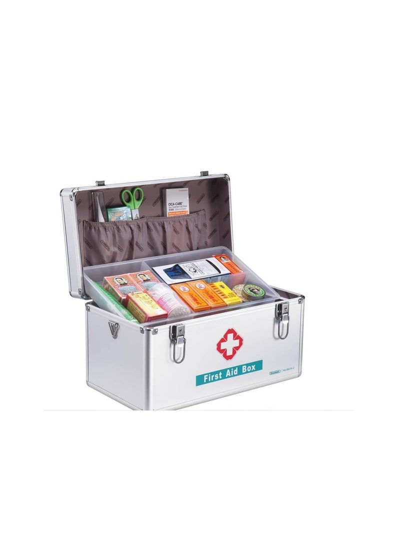 Glosen Lockable First Aid Box/Medicine Storage Box with Portable Handle Small Silver - Image 1