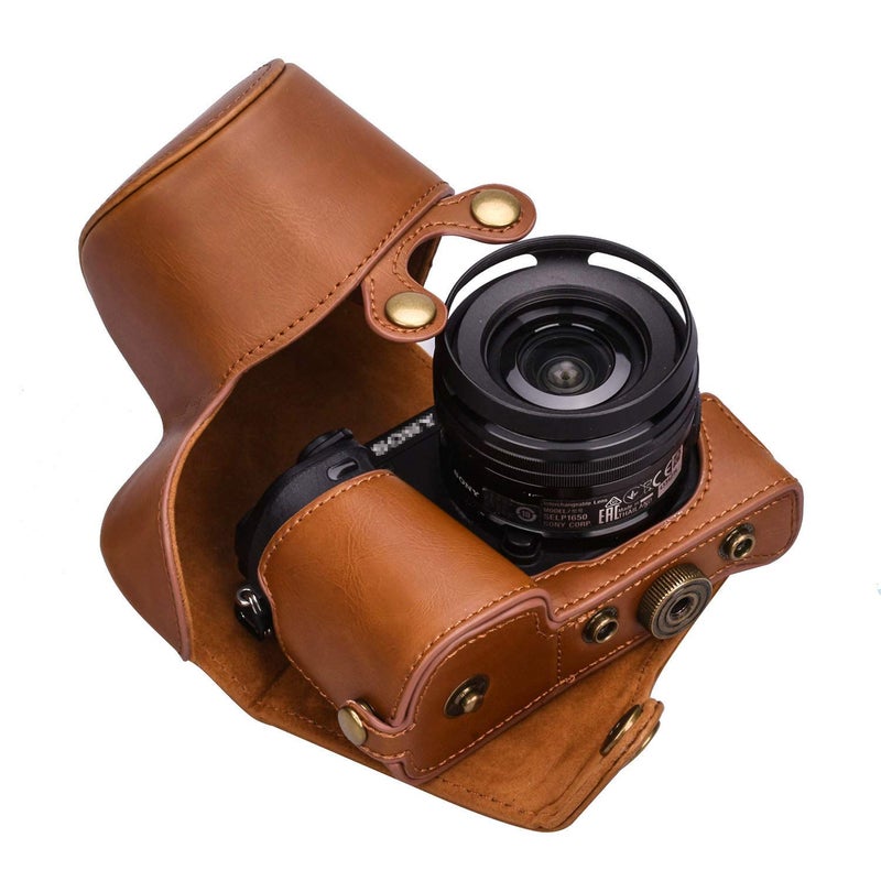 Hargedis XEVN for sony a6400 case,for sony a6300 case,Premium PU Full Body Leather Camera Case Bag for sony alpha a6300 a6000 a6100 a6400 Fit 16-50mm Lens with Camera Shoulder Strap(Brown) - Image 1