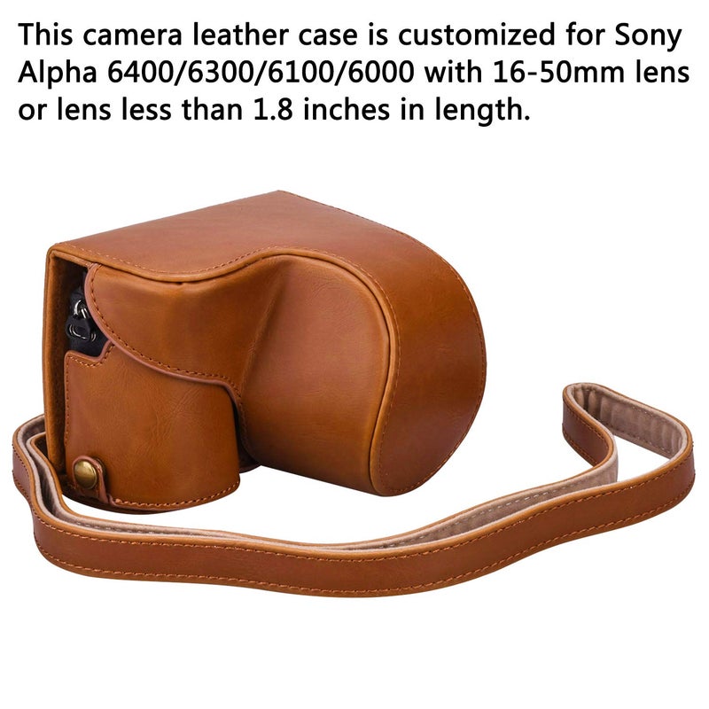 Hargedis XEVN for sony a6400 case,for sony a6300 case,Premium PU Full Body Leather Camera Case Bag for sony alpha a6300 a6000 a6100 a6400 Fit 16-50mm Lens with Camera Shoulder Strap(Brown) - Image 2